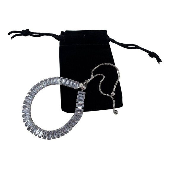 Slider Tennis Bracelet Sterling Overlay Made with Swarovski Baguette Crystals - Picture 11 of 16